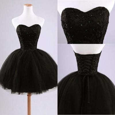 2016 Black Prom Dress Strapless Ball Gown Tulle Party Dress Short Celebrity dresses Evening dresses Homecoming Dresses Sexy Cocktail dresses