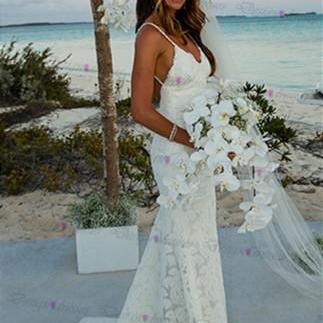  Backless Spaghetti Straps Lace Wedding Dress Beach Bridal Gown 