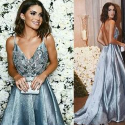 Gray V-neck Prom Dress,sexy prom dress,Beautiful Beading Prom Dress,High Quality Prom Dress,Custom Dress,Elegant Wowen Dress,Party Dress
