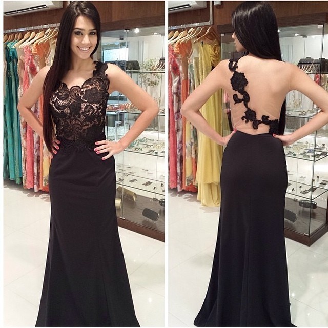 Black with Sheer Long Prom Dresses